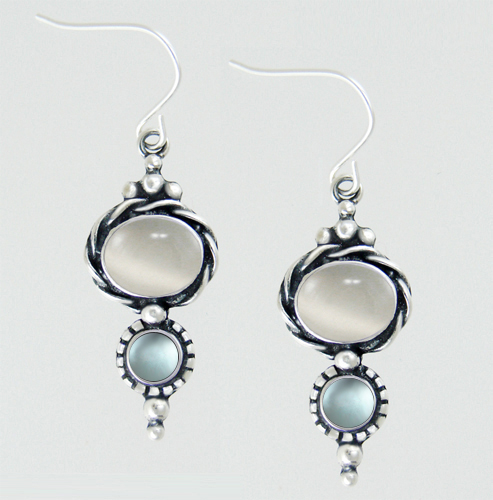 Sterling Silver Drop Dangle Earrings With White Moonstone And Blue Topaz